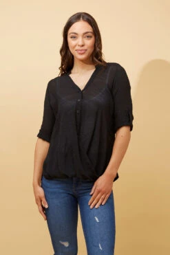 AMITY ROLL UP SLEEVE DRAPE TOP -Printedcarpetus 40a81ed4ef8539befae2b804c1400fb6