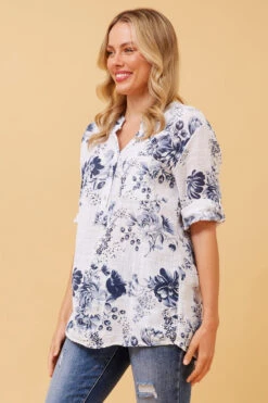 IMOGEN FLORAL LINEN TOP -Printedcarpetus 40bb34431564a648f2f49e410cb83092