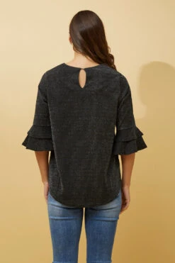 TAZIM DOUBLE FRILL SLEEVE RIBBED GLITTER TOP -Printedcarpetus 421e6b52c050a13d660f2f46ca3a4c05