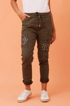 JANJA SEQUIN PATCHWORK PRINT JOGGERS -Printedcarpetus 4286ad99942c6d8baaff8a6224a363f9