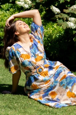 KATINA FLORAL BELTED MIDI DRESS