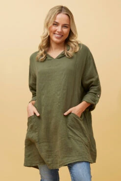 SILVAVA HOODED LINEN TUNIC TOP -Printedcarpetus 441294273fbc3489daeac7fff6f7ea75