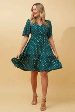 DIAMOND TEARDROP FOIL PRINT SHORT DRESS -Printedcarpetus 445b627e77293d8bcca6db3f8d15f243