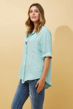 PALERMO BUTTON DETAIL LINEN TOP -Printedcarpetus 4517b6cbbc8dc7a1a52b703ecef49946