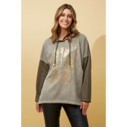 SONATA FOIL PRINT HOODED TOP -Printedcarpetus 45acf04a197c25867859e8bd4a8d3290