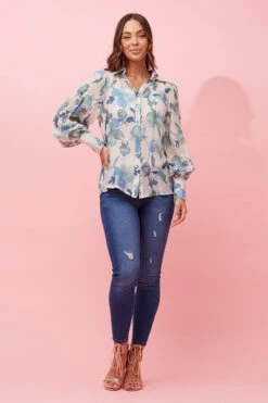 BELLE LONG BALLOON SLEEVE FLORAL SHIRT