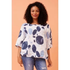 CARMELLA ABSTRACT PRINT LINEN TOP -Printedcarpetus 45ed58d334cc5a2eb19c1245db30f38e