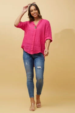 PALERMO BUTTON DETAIL LINEN TOP -Printedcarpetus 467202bd7481a82d3dad0976dbe5f82d