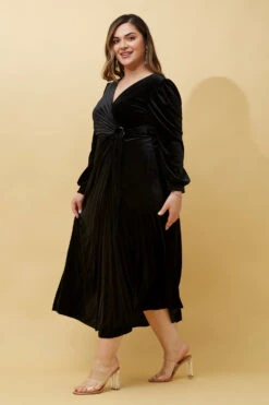 KENNEDY WRAP FRONT PLEATED VELVET MIDI DRESS -Printedcarpetus 48e0832b4ad9d2eb4e0b163b9f48c5bb
