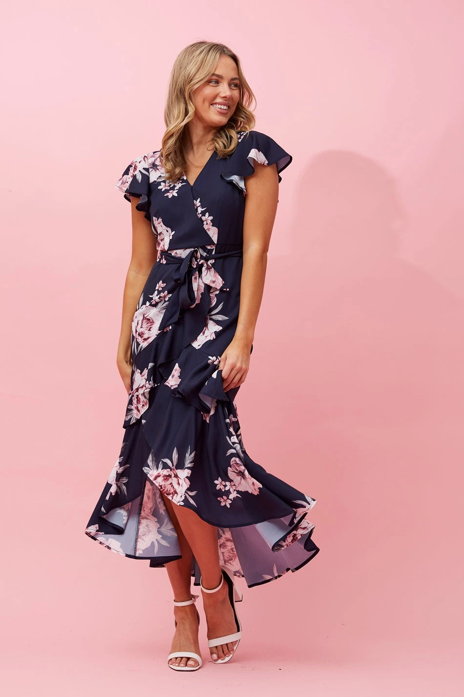 DENVER FLORAL RUFFLE HEM HI LOW DRESS 6 DENVER FLORAL RUFFLE HEM HI LOW DRESS - Image 4