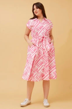 ROMA ABSTRACT PRINT SHIRT DRESS -Printedcarpetus 499d93c115ed3b47c6692c56dbbb21d1