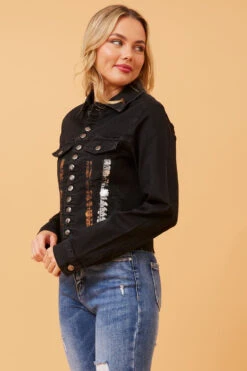 GERALDA FOIL PRINT DENIM JACKET -Printedcarpetus 4c63b031cd49fc39d81d60eb049b929e