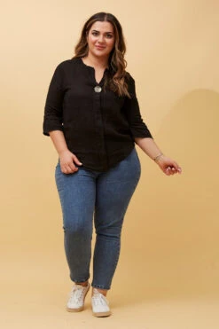 PALERMO BUTTON DETAIL LINEN TOP -Printedcarpetus 4cebf2a37c9ba5f863a1f2aeb164f210