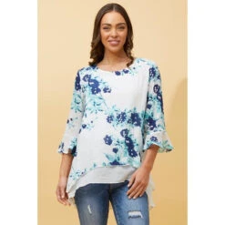 RUMI DOUBLE LAYER FLORAL TUNIC TOP -Printedcarpetus 502d7697a5e2262f5ab8a8d319248f7e