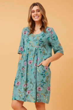 PISA FLORAL LINEN DRESS -Printedcarpetus 510399befcd37263471e6038fd8d848c