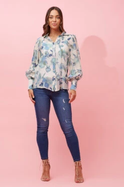 BELLE LONG BALLOON SLEEVE FLORAL SHIRT -Printedcarpetus 5143dd35e4fb42bd4235cf994b7d47b3