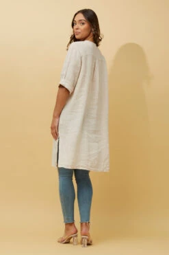 CARMEL SOLID BUTTON DETAIL LINEN TUNIC TOP -Printedcarpetus 55556a06575db3c64fc7b03ca57f7666