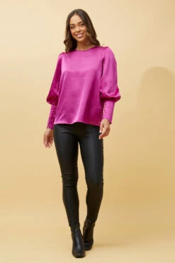 DOM BALLOON SLEEVE SATIN BLOUSE -Printedcarpetus 55e306708e30db11976dcbdc671892ad