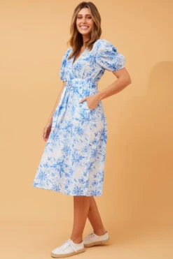 GALEN FLORAL BELTED MIDI DRESS -Printedcarpetus 573b935dbfb537d14911262442a24340