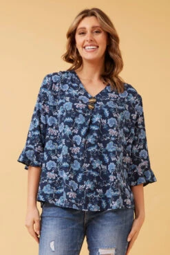 RUE FLORAL BUTTON DETAIL TOP -Printedcarpetus 58390b53111a89ceed3958c86fb72e3a