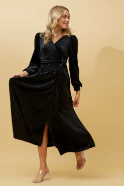 KENNEDY WRAP FRONT PLEATED VELVET MIDI DRESS -Printedcarpetus 595215acae39a5716b4de28252f0472f