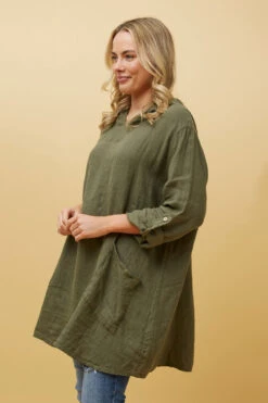 SILVAVA HOODED LINEN TUNIC TOP -Printedcarpetus 5c6ae4fae88d2a93eb5480cb08ecee3d