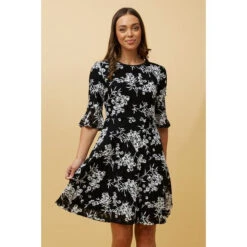 BLOOM FLORAL FRILL SLEEVE SHORT DRESS -Printedcarpetus 5e5c1c4bebee3f94c2a461d1f39a7a6b