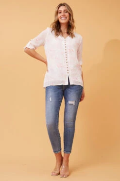 LEAF PRINT BUTTON FRONT TOP -Printedcarpetus 5fd05780a9606b7d0caee9c562dbdaae