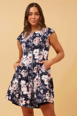 ZHALA FLORAL ZIP FRONT DRESS -Printedcarpetus 60351ee62cee37e078829bdce30944e2