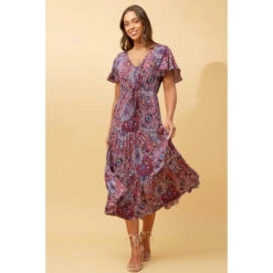 LISDON PATCHWORK TIERED MIDI DRESS -Printedcarpetus 6069d877f9e619810b6d248e1c1e36d3