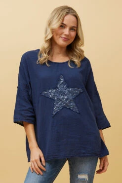ZONYA SEQUIN STAR PATCH TOP -Printedcarpetus 6450100de0097b56354be38ea8b2a6a9