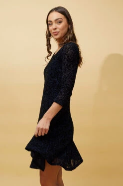 CAMILA FLOCKING PRINT LACE SHORT DRESS -Printedcarpetus 651f1cdc8329e6c7c05434346119056b