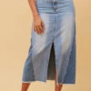 LIZBETH DENIM MIDI SKIRT -Printedcarpetus 695c0d9ea1ac53b05d97bee40b3e6484