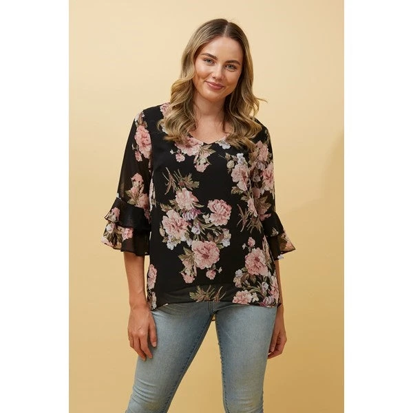 MALLORY FLORAL FLUTE SLEEVE BLOUSE 10 MALLORY FLORAL FLUTE SLEEVE BLOUSE - Image 8