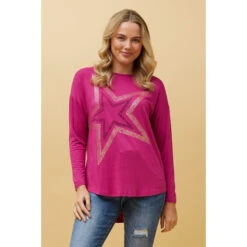 EVA LONG SLEEVE STAR PRINT TOP -Printedcarpetus 6e39b3ffba660de2ccf267b9a0a6fc3a