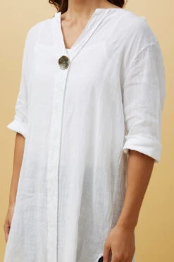 CARMEL SOLID BUTTON DETAIL LINEN TUNIC TOP -Printedcarpetus 6f18a90a8957fed973d8314e513bec07