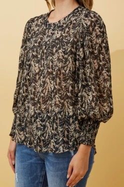 CLASSIC ABSTRACT PRINT BALLOON SLEEVE BLOUSE -Printedcarpetus 706ed8315c76612ecdab7ca20ae10467