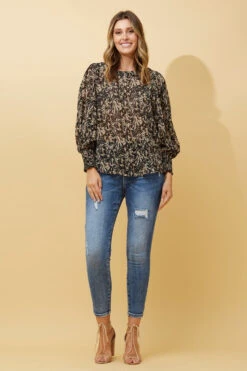 CLASSIC ABSTRACT PRINT BALLOON SLEEVE BLOUSE