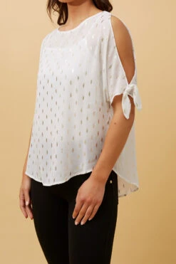 COLD SHOULDER FOIL PRINT BLOUSE -Printedcarpetus 736c7ea62372937c8814474a658f2a5d