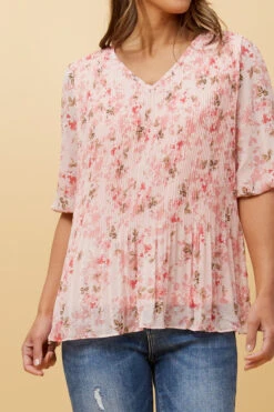 POSIE PLEATED FLORAL TOP -Printedcarpetus 7436cdc85d80a2f5c0f18b9ab1e7a8d0