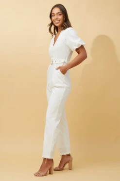 WALDA SHORT PUFF SLEEVE JUMPSUIT -Printedcarpetus 757aec6bc162aab3e55b6189ddeda09c