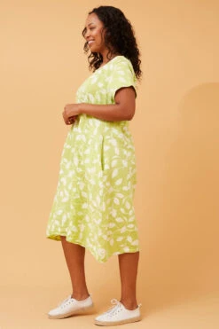 BATISTA LEAF PRINT LINEN DRESS -Printedcarpetus 769f93aa9ca86e70d632573c6b457339