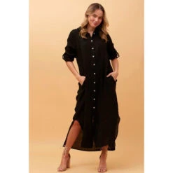 KIMMY BUTTON FRONT LINEN SHIRT DRESS -Printedcarpetus 773b30fd599d7807e00cf22eb4cddffd