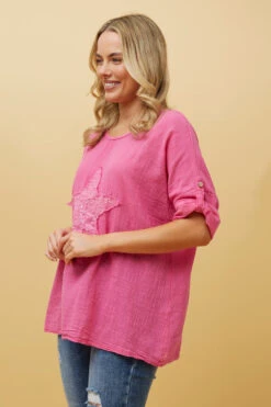 ZONYA SEQUIN STAR PATCH TOP -Printedcarpetus 77bca70959b50dffc4d6e5b2aac2ee27