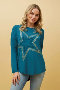 EVA LONG SLEEVE STAR PRINT TOP -Printedcarpetus 7839699f3e1a7db38d9713e606609ffd