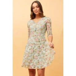 OLIVIA ZIP FRONT FLORAL LACE DRESS -Printedcarpetus 78c5035570347024f9ecc1987287a264