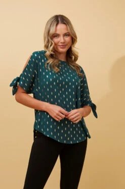 COLD SHOULDER FOIL PRINT BLOUSE -Printedcarpetus 7b949d764bbee61e00ad06feeaf34302