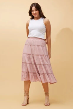 LUCIENE LACE TIERED MIDI SKIRT