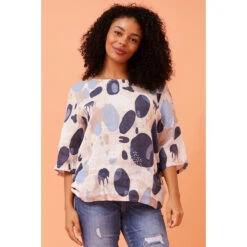 CARMELLA ABSTRACT PRINT LINEN TOP -Printedcarpetus 7d0150298684455e4b31534c885d7013