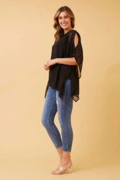 MARILYN SEQUIN COLD SHOULDER TOP -Printedcarpetus 7d431d42a0297a3c70dc2bba1c2eded6